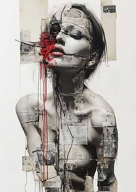 Abstract Portrait with Red Accent