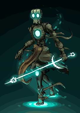 Glowing Mummy Warrior with Crescent Blade