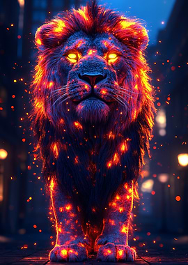 Fiery Lion in Urban Setting