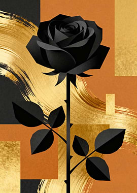 Black Rose with Geometric Gold Accents
