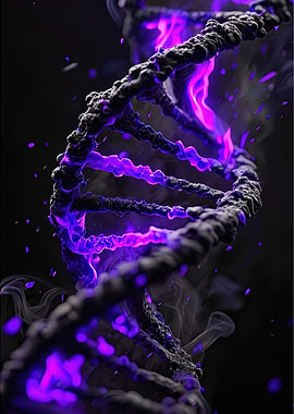 DNA strand with purple flames