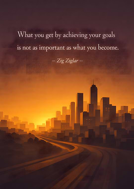 Inspirational Quote over Cityscape at Sunset