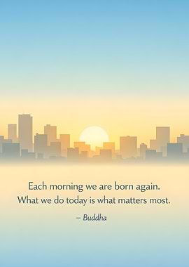 Sunrise Cityscape with Buddha Quote