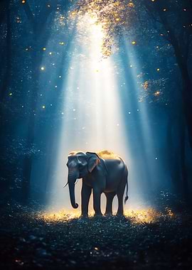 Elephant in a mystical forest