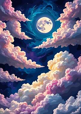 Dreamy Night Sky with Clouds and Moon