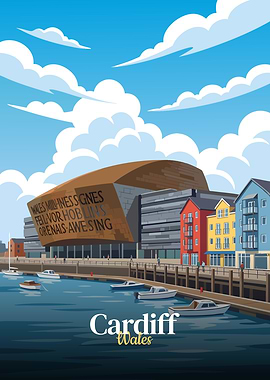 Cardiff Wales Bay Illustration