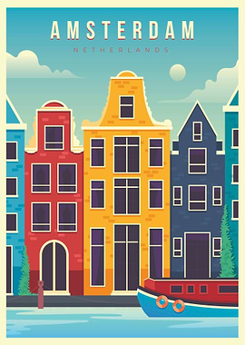 Amsterdam Netherlands Travel Poster
