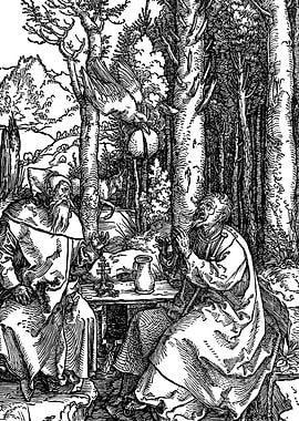 The Visit of Saint Anthony to Saint Paul the Hermit Albrecht Durer Engraving