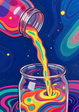 Colorful Liquid Pouring into Jar
