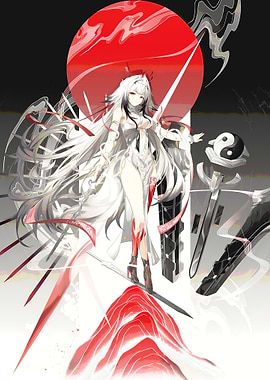 Anime Girl with Yin Yang Staff