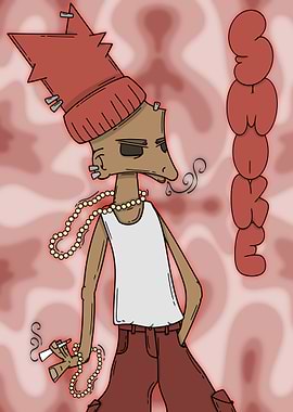 Cartoon character smoking with red background