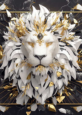 Lion with Golden Crown on Marble