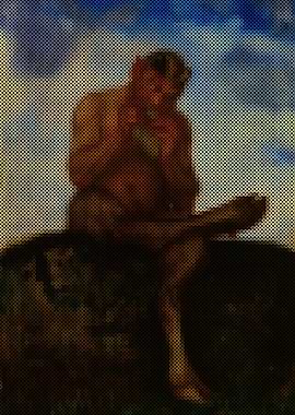 Sitzender Pan mit Flöte