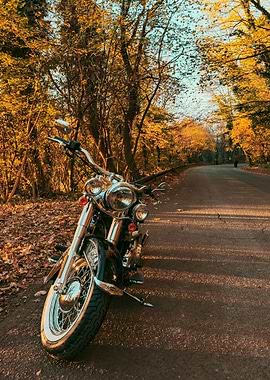 Motorcycle on Autumn Road