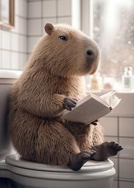Capybara Reading on Toilet
