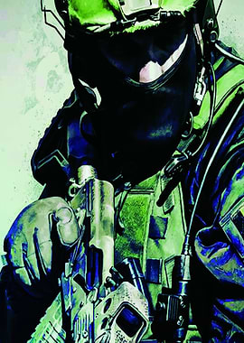 Soldier with Rifle, Green and Blue