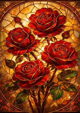 Stained Glass Red Roses