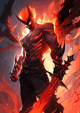 Fiery Demon Warrior with Sword