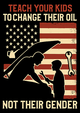 Father Son Mechanic Poster, Patriotic American Garage Wall Art, USA Car Engine Print