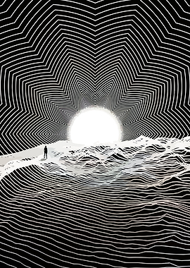 Monochrome Abstract Landscape with Figure