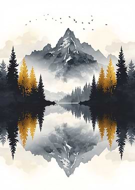Mountain and Forest Tranquil Lake Reflection
