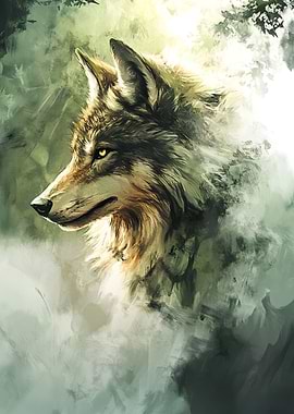 Wolf Portrait in Digital Painting Style