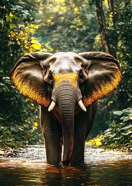 Elephant in Jungle River