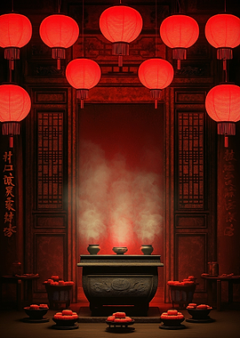 Red Lanterns and Incense Altar