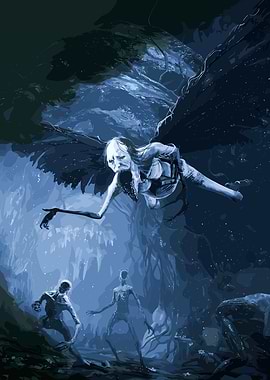 Winged creature in a dark cave