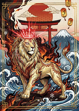 Crowned Lion with Japanese Elements