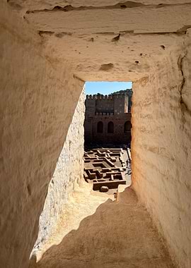 Castle View Through Stone Window