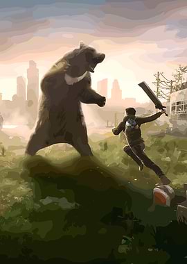 Man versus Bear in Post-Apocalyptic Setting