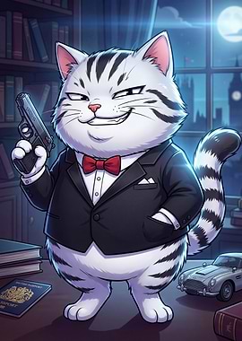 Spy Cat in Suit with Gun