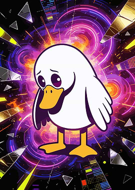 Sad Duck Cartoon with Abstract Background