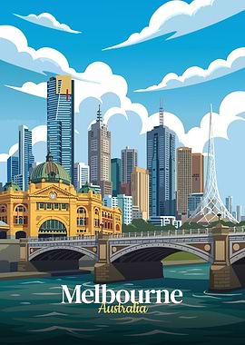 Melbourne Australia Cityscape Illustration