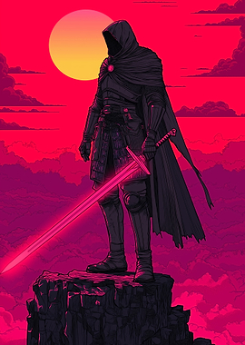 Hooded Warrior with Glowing Sword