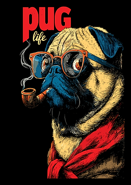 Pug Life Poster, Cute Dog Wall Art, Retro Pug Illustration, Funny Pet Room Decor Print