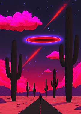 Desert Road with Portal and Cacti