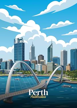Perth Australia Cityscape Illustration