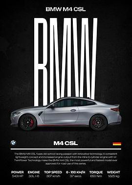 BMW M4 CSL Car Poster