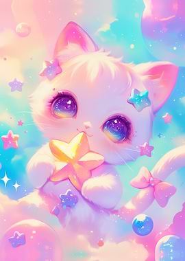 Moon And Sun: Cute Pastel Cat SUN with Star