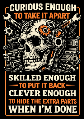 Skull Mechanic Poster, Industrial Gear Art Print, Mechanical Tools Wall Decor for Garage