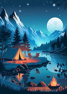 Night Camping by the Lake