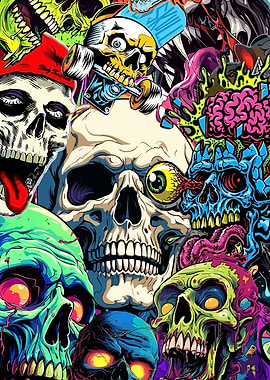 Colorful Skulls and Skateboard Art
