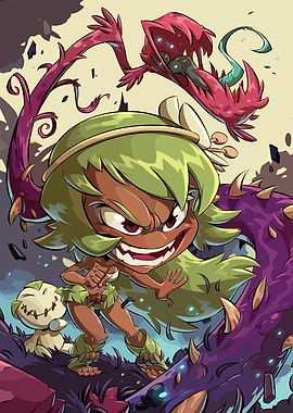 Cartoon Girl Fighting Plant Monsters