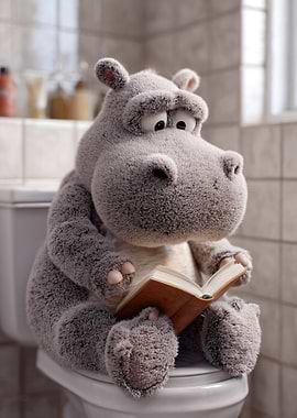 Hippo Reading on Toilet