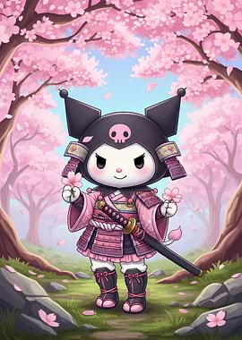 Kuromi Samurai in Cherry Blossom Forest
