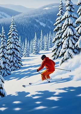 Skier on Snowy Mountain Slope
