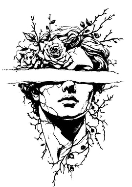 Blindfolded Statue with Roses and Thorns
