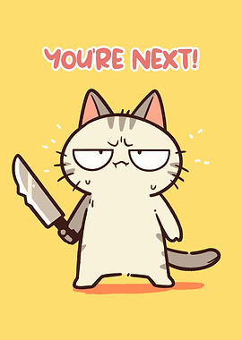Menacing Cat with Knife Cartoon